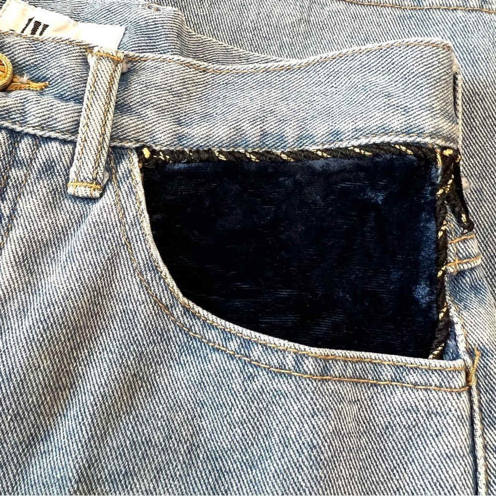 Vintage JL Harris High Rise Light Wash Velvet Trim 90s Tapered Mom Jeans Size 8 - Picture 3 of 12